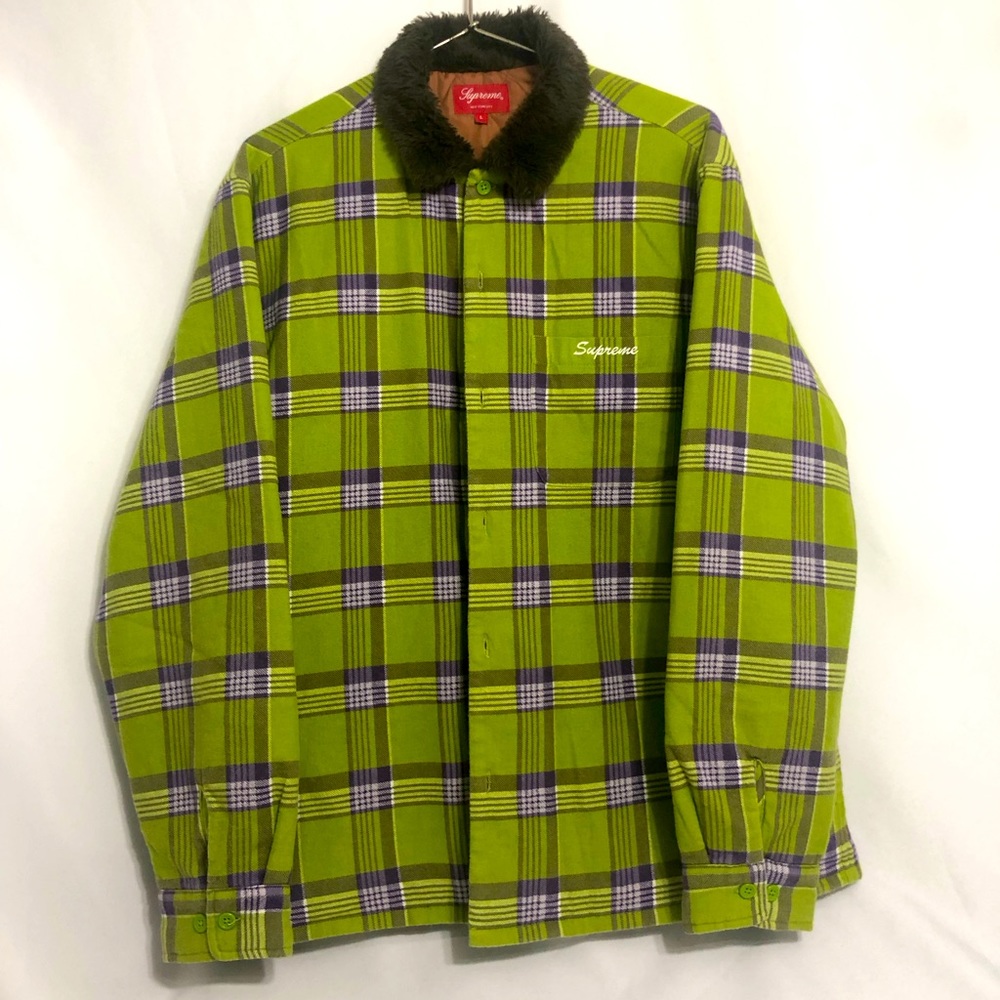 Supreme Faux Fur Collar quilted flannel shirt